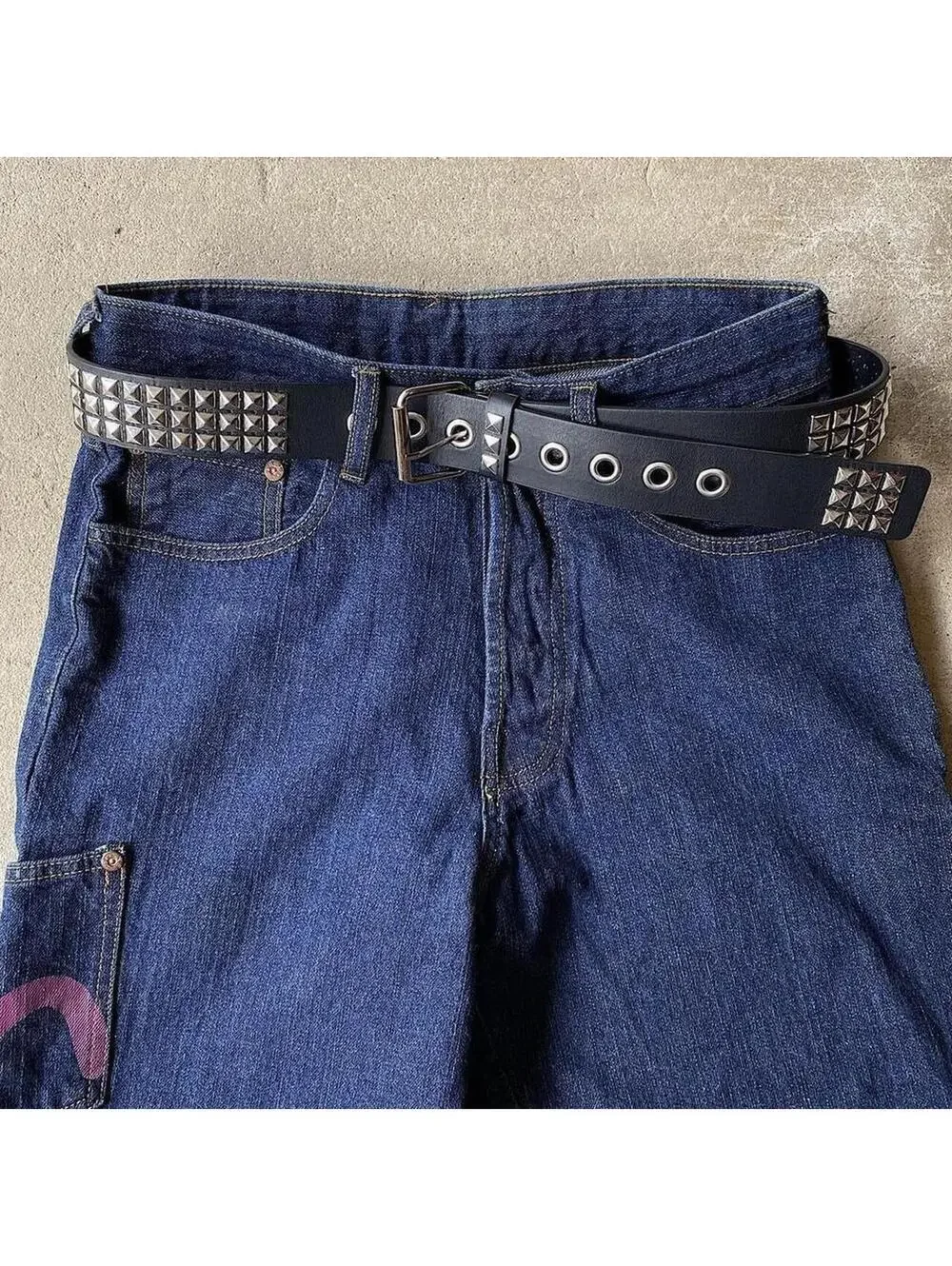 Vintage Y2K Black Punk Goth Studded Diamond Belt